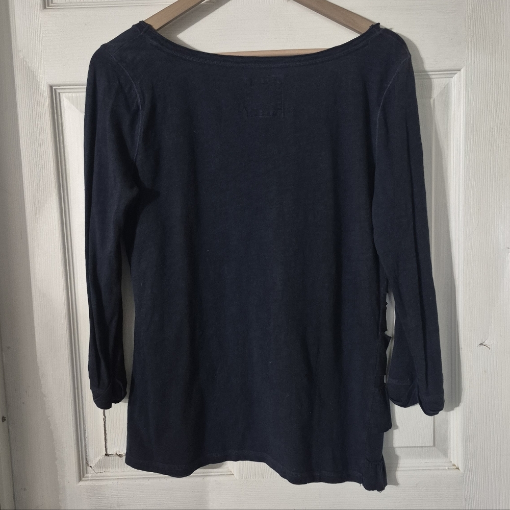 Women's Hollister Navy Ruffle Top Shirt Sz L - Picture 4 of 5